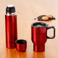 KAT MR COFFEE JAVELIN 2PC DOUBLE WALL TRAVEL MUG COMBO SET, RED