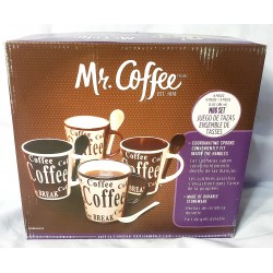 KAT MR COFFEE 8PC CERAMIC CUP W/SPOON SET, ASST