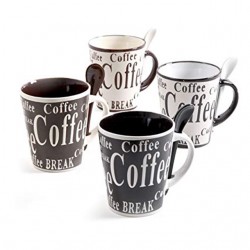 KAT MR COFFEE 8PC CERAMIC CUP W/SPOON SET, ASST