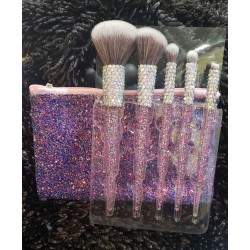 0001 Make Up Brush Set /5 PCS brushes and 1 Pc Glitter Case - Purple  