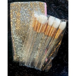 0001 Make Up Brush Set /7 PCS brushes and1 Pc  Glitter Case - Silver 