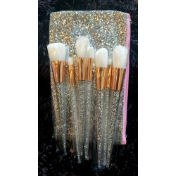 0001 Make Up Brush Set /7 PCS brushes and1 Pc  Glitter Case - Silver 